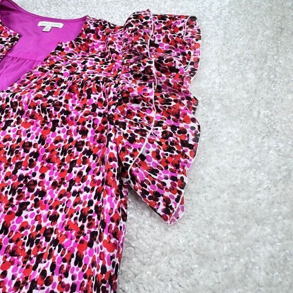Tuckernuck Anna Cate Pink Red Print Ruffle Sleeve Blouse - Picture 6 of 7